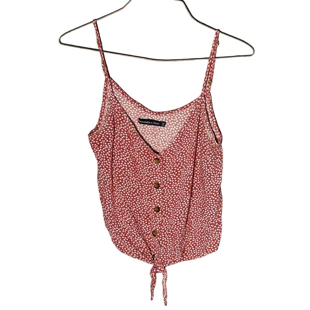 Abercrombie + Fitch 90s style button up tie waist red floral tank sz XS